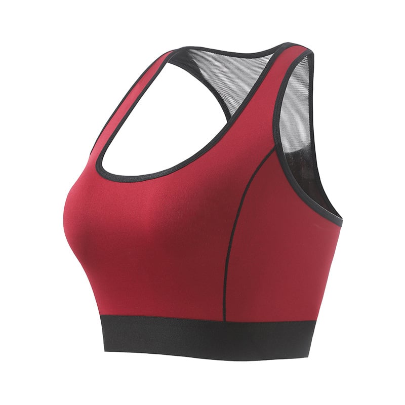 Спортен сутиен с I-образно гръбче и мрежеста вложка, нейлон основен плат, памучна подплата, пълна чашка, фиксирани двойни презрамки