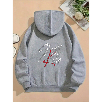 Женски пуловер-худи с графичен принт SYVAV, джоб кенгуру, тънък полиестер, дълги ръкави, качулка, права кройка