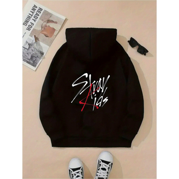 Женски пуловер-худи с графичен принт SYVAV, джоб кенгуру, тънък полиестер, дълги ръкави, качулка, права кройка