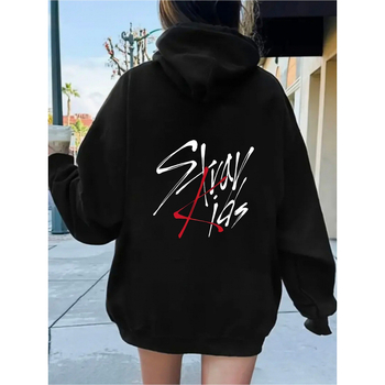 Женски пуловер-худи с графичен принт SYVAV, джоб кенгуру, тънък полиестер, дълги ръкави, качулка, права кройка