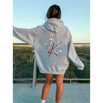Женски пуловер-худи с графичен принт SYVAV, джоб кенгуру, тънък полиестер, дълги ръкави, качулка, права кройка