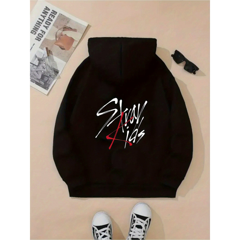 Женски пуловер-худи с графичен принт SYVAV, джоб кенгуру, тънък полиестер, дълги ръкави, качулка, права кройка