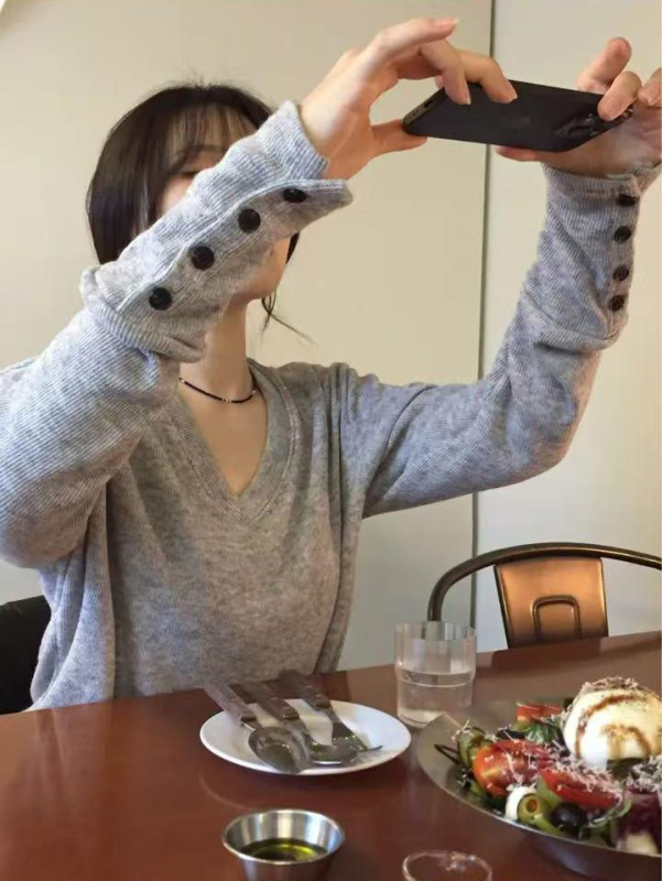 Женски плетен пуловер с качулка, V-образно деколте, дълги ръкави, свободен силует, стандартна дължина, ежедневен стил японско-корейски