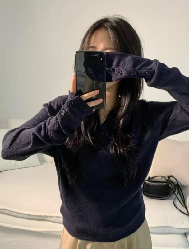 Женски плетен пуловер с качулка, V-образно деколте, дълги ръкави, свободен силует, стандартна дължина, ежедневен стил японско-корейски