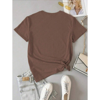 Т-шърт с кръгло деколте, средни ръкави, свободен силует, текстов принт