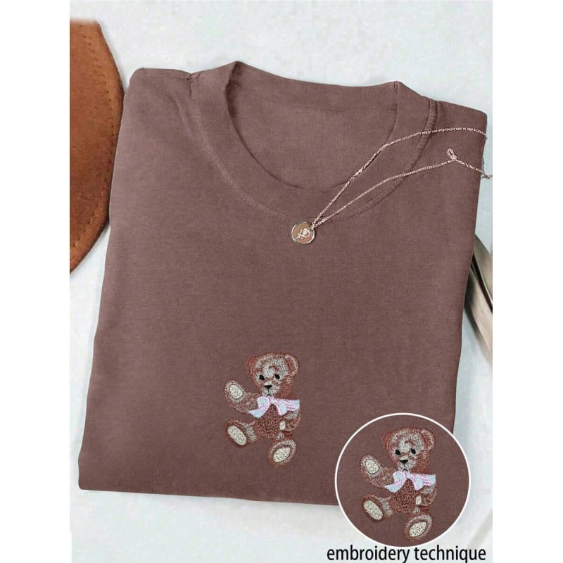 Т-шърт с кръгло деколте, средни ръкави, свободен силует, текстов принт