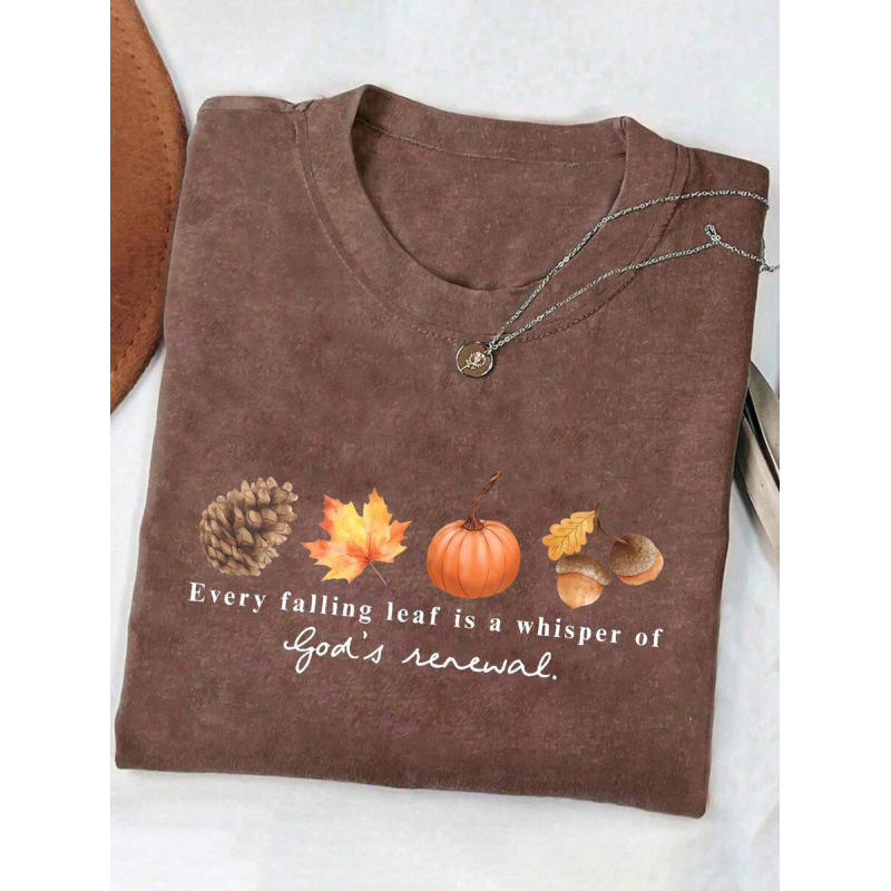 Т-шърт с кръгло деколте, средни ръкави, свободен силует, текстов принт