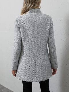 Дамско палто от имитационна вълна, тесен силует, U-образно деколте, средна дължина, дълги ръкави