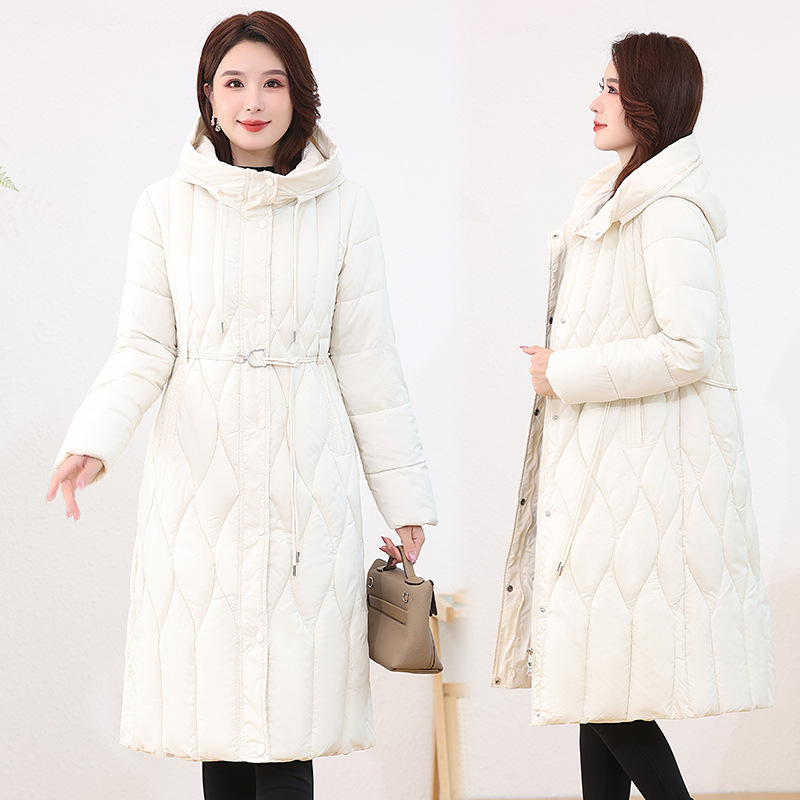 Женско зимно палто с памучна подплата, качулка, средна дължина, цип, полиестерна материя