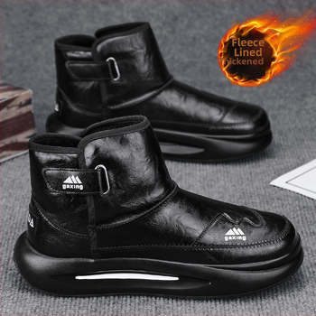 Зимни високи ботуши за сняг, подплатени с флийс, топли, PU горна част, противохлъзгаща гумена подметка
