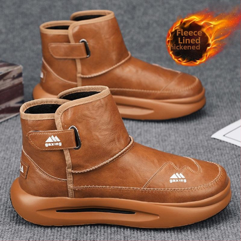 Зимни високи ботуши за сняг, подплатени с флийс, топли, PU горна част, противохлъзгаща гумена подметка