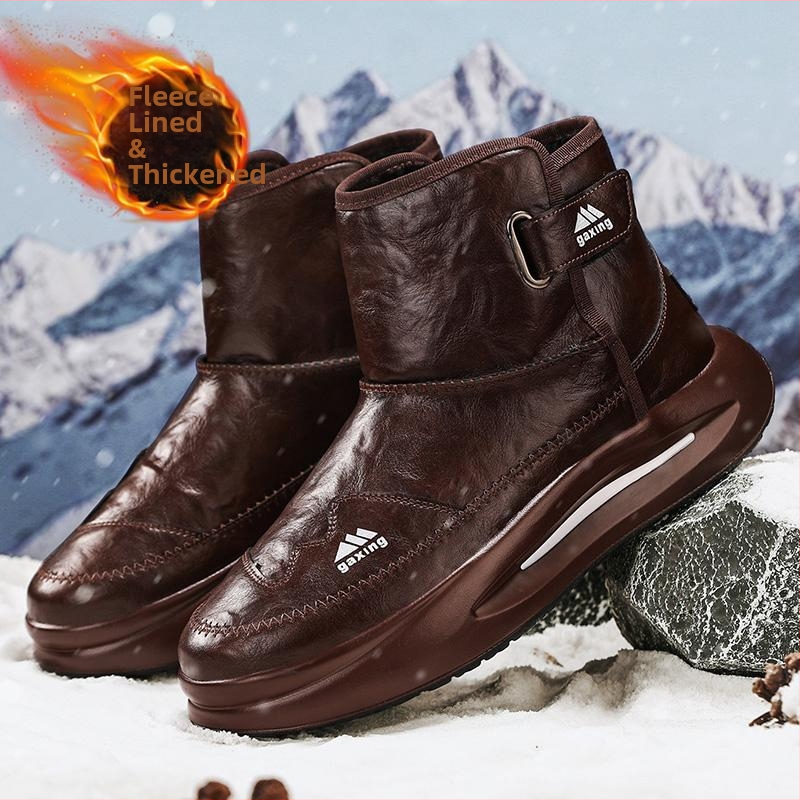 Зимни високи ботуши за сняг, подплатени с флийс, топли, PU горна част, противохлъзгаща гумена подметка