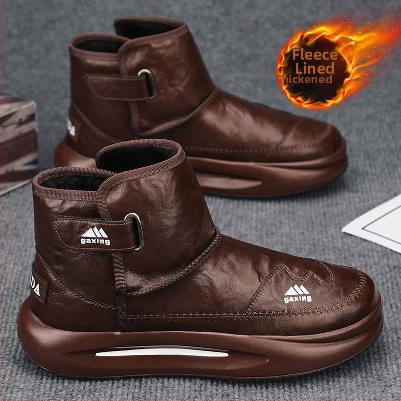 Зимни високи ботуши за сняг, подплатени с флийс, топли, PU горна част, противохлъзгаща гумена подметка