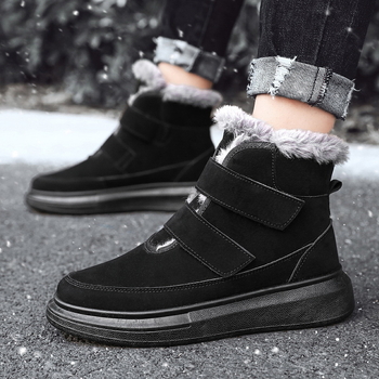 Мъжки високи ботуши за сняг за зима, велкро закопчаване, подплатени изкуствен къс плюш, антиплъзгаща гумена подметка, подходящи за зимни условия