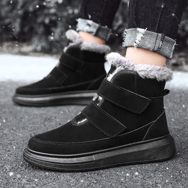 Мъжки високи ботуши за сняг за зима, велкро закопчаване, подплатени изкуствен къс плюш, антиплъзгаща гумена подметка, подходящи за зимни условия