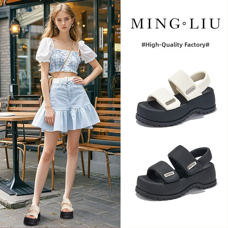 Mingliu sieviešu sandales ar biezu zoli, apakšējā daļa ar uzsūkšanas čaulītēm, Velcro aizdare, augšējā daļa no sintētiskās ādas, zoles augstums 5–8 cm