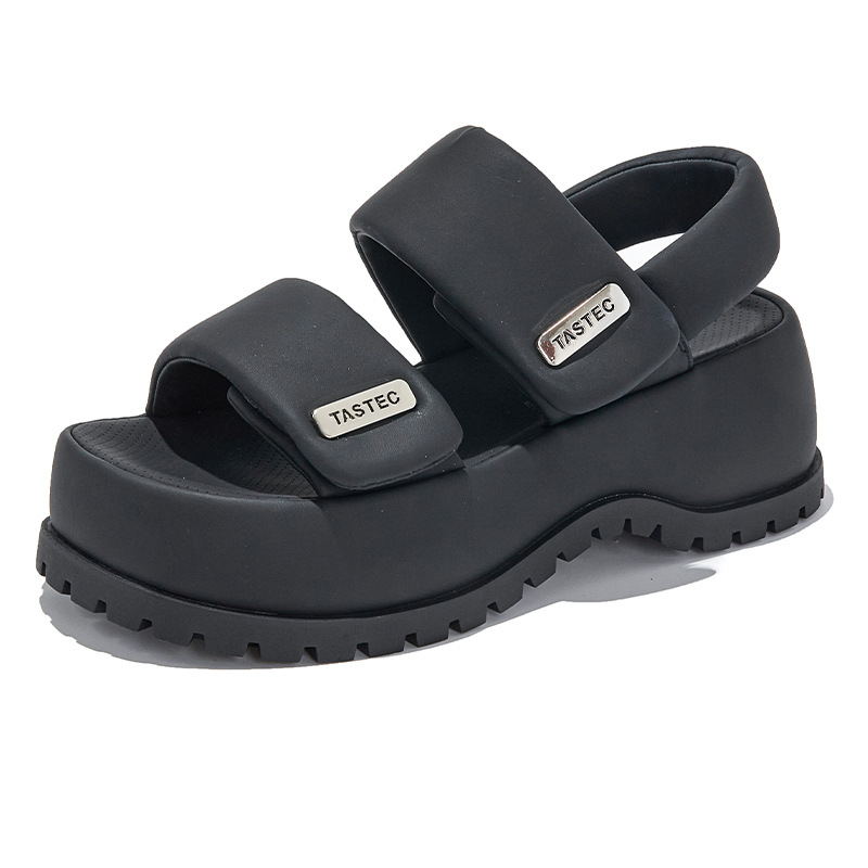 Mingliu дамски сандали с дебел под и лепенка Velcro, горна част синтетична кожа, дъно с вакуумни чашки, платформа 5–8 см, римски стил