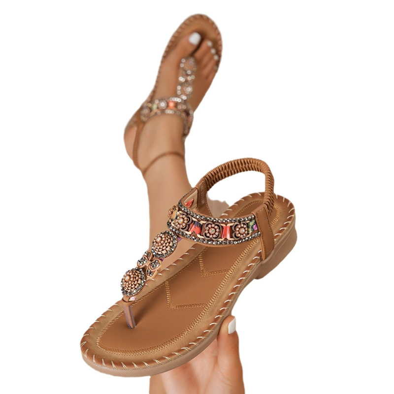 Женски сандали от синтетична кожа, ретро стил, кръгла форма на пръста, TPR подметка