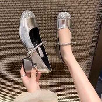 Мери Джейн обувки с кръгъл нос, PU горнище, дебел ток 3–6 см, гумирана подметка