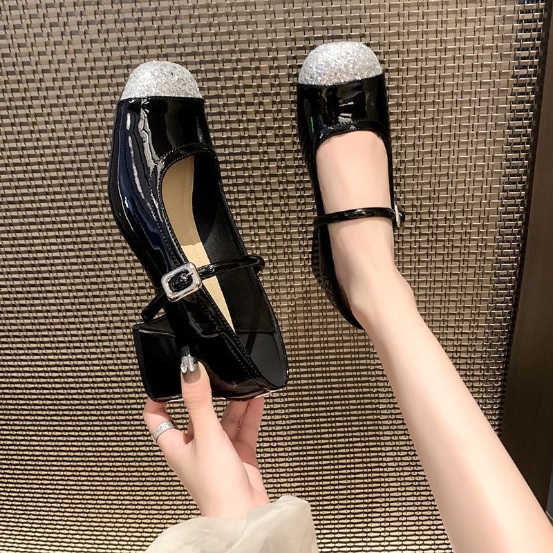 Мери Джейн обувки с кръгъл нос, PU горнище, дебел ток 3–6 см, гумирана подметка