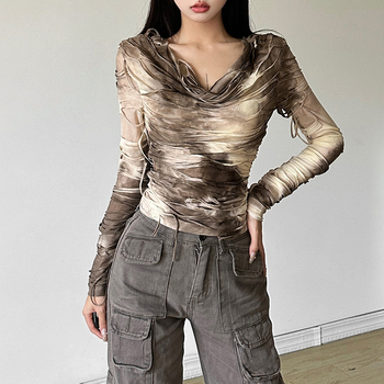 Пуловер с качулка, тясна кройка, текстов принт, полиестер-спандекс смес, пролет 2025