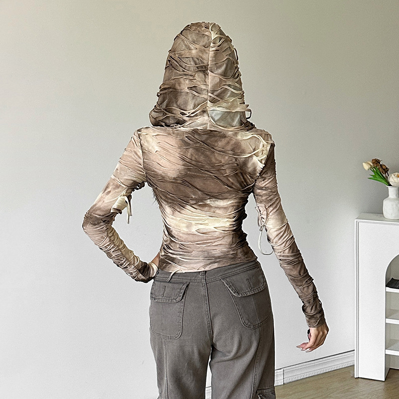 Пуловер с качулка, тясна кройка, текстов принт, полиестер-спандекс смес, пролет 2025