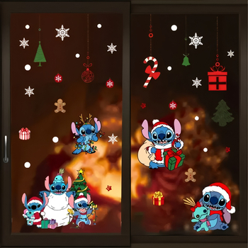 Стикери за прозорец и спалня с коледна тема Stitch – самозалепващи PVC, карикатурен стил, геометричен мотив.