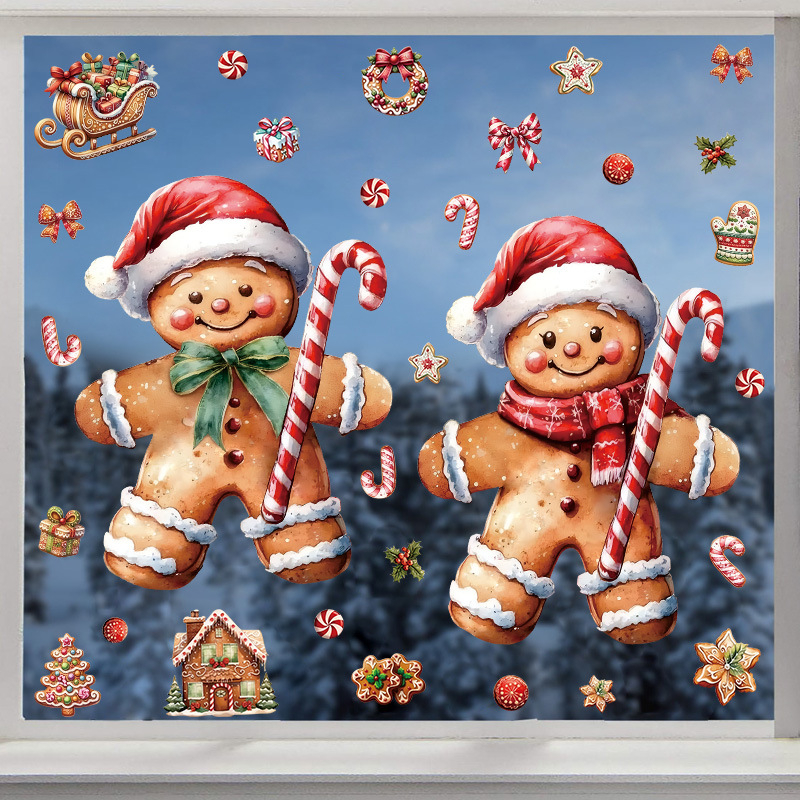 PVC декоративни стикери за стена и прозорец – Gingerbread човек и къща за бонбони, карикатурен стил, 2 бр., декоративни стикери за дом