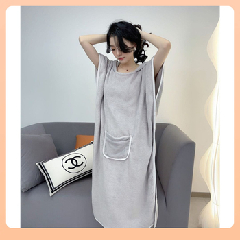 Възрастен халат за баня с качулка — носима пелерина от коралов флис, попивателен, бързосъхнещ, полиестерно влакно