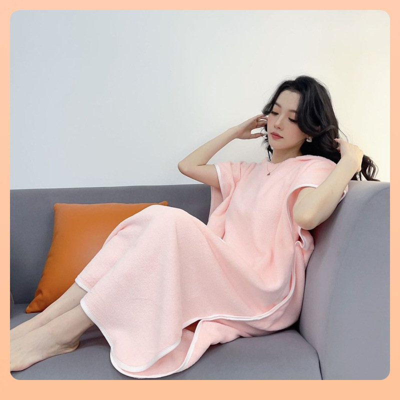 Възрастен халат за баня с качулка — носима пелерина от коралов флис, попивателен, бързосъхнещ, полиестерно влакно