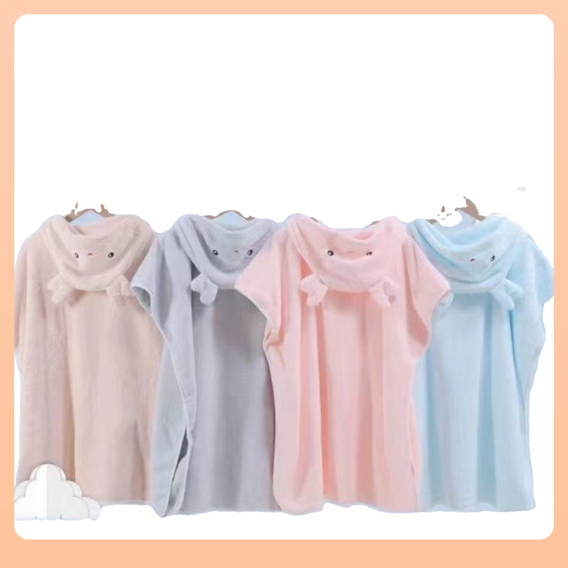 Възрастен халат за баня с качулка — носима пелерина от коралов флис, попивателен, бързосъхнещ, полиестерно влакно