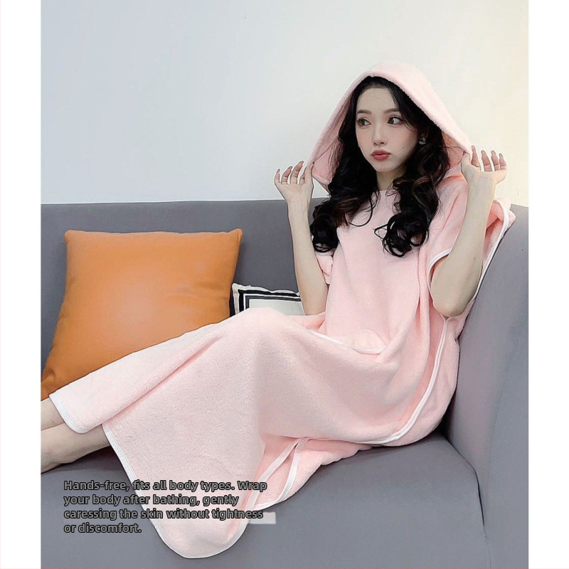 Pieaugušo kapucētā dvieliņa halāts vannai - nēsājams korāla pūšļainais dvielis, uzsūcošs, ātri žūst, poliestera šķiedra