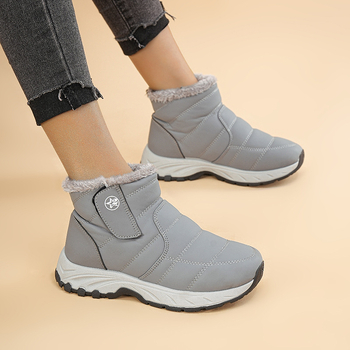 Γυναικεία χειμερινά ορειβατικά μποτάκια με ψηλό ύψος, PU επάνω μέρος, εσωτερική επένδυση από τεχνητό plush, PVC σόλα, στρογυλή μύτη