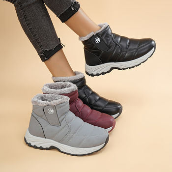 Γυναικεία χειμερινά ορειβατικά μποτάκια με ψηλό ύψος, PU επάνω μέρος, εσωτερική επένδυση από τεχνητό plush, PVC σόλα, στρογυλή μύτη