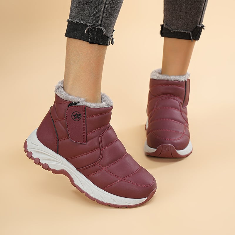 Γυναικεία χειμερινά ορειβατικά μποτάκια με ψηλό ύψος, PU επάνω μέρος, εσωτερική επένδυση από τεχνητό plush, PVC σόλα, στρογυλή μύτη
