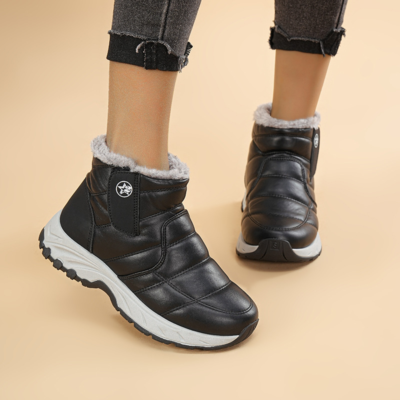 Γυναικεία χειμερινά ορειβατικά μποτάκια με ψηλό ύψος, PU επάνω μέρος, εσωτερική επένδυση από τεχνητό plush, PVC σόλα, στρογυλή μύτη