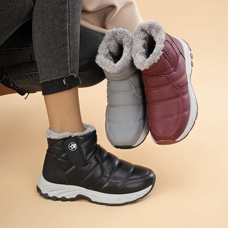 Γυναικεία χειμερινά ορειβατικά μποτάκια με ψηλό ύψος, PU επάνω μέρος, εσωτερική επένδυση από τεχνητό plush, PVC σόλα, στρογυλή μύτη