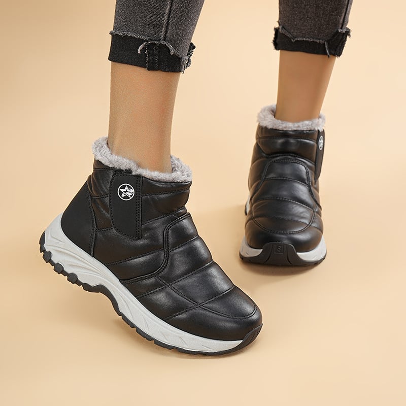 Γυναικεία χειμερινά ορειβατικά μποτάκια με ψηλό ύψος, PU επάνω μέρος, εσωτερική επένδυση από τεχνητό plush, PVC σόλα, στρογυλή μύτη