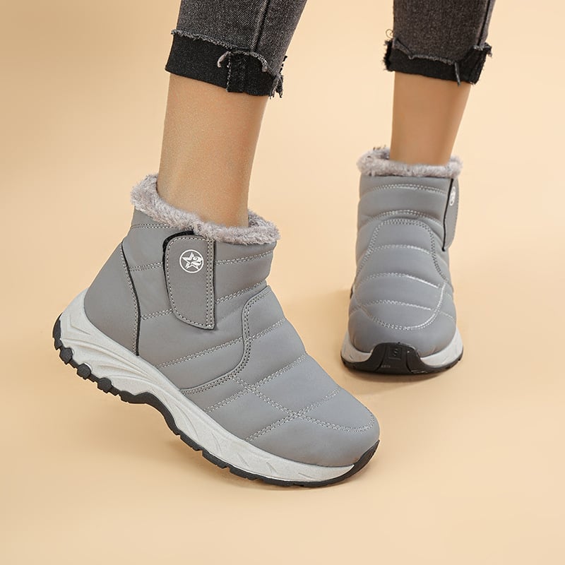 Γυναικεία χειμερινά ορειβατικά μποτάκια με ψηλό ύψος, PU επάνω μέρος, εσωτερική επένδυση από τεχνητό plush, PVC σόλα, στρογυλή μύτη