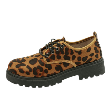 Loafers ar apaļu purnu, leopardu raksts, PU augšdaļa, 3–5 cm vidēja papēdis, PVC zole ikdienas valkāšanai
