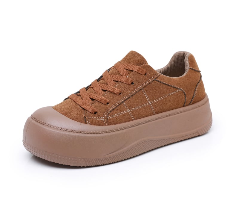 Ženske tenisice s debelim potplatom za povećanje visine, gornji dio od umjetnog pliša, gumena potplata, vezanje, vulkanizirane svakodnevne tenisice za proljeće