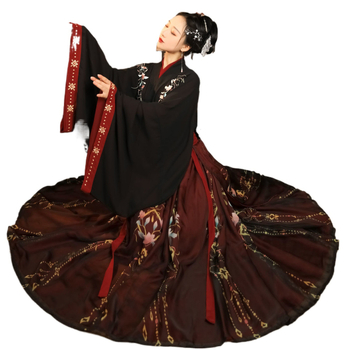 Ханфу комплект, кръстосана яка, талия до талията, стил Вей/Джин, стреловидни ръкави, TR плат