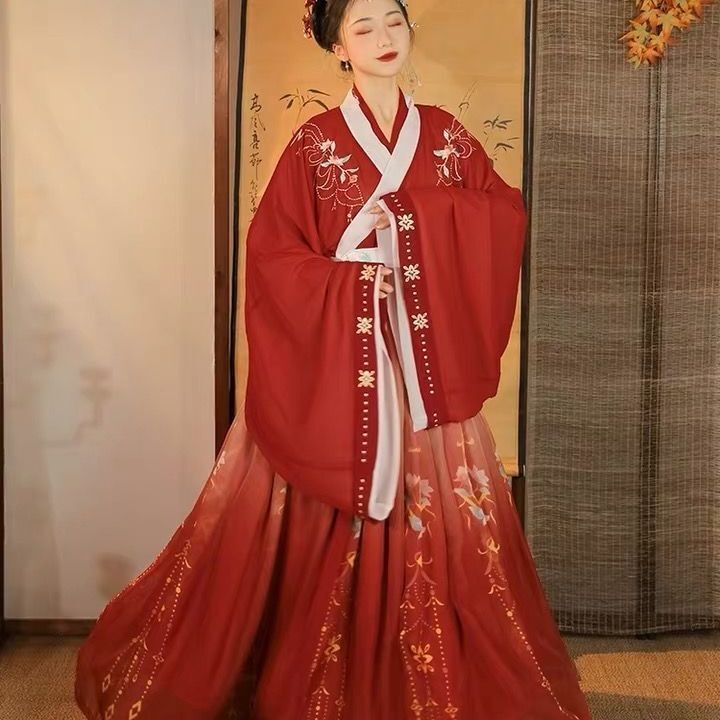 Ханфу комплект, кръстосана яка, талия до талията, стил Вей/Джин, стреловидни ръкави, TR плат