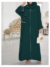 мюсюлманска дамска рокля с дълги ръкави, дълга пола, полиестер, връзки за стягане