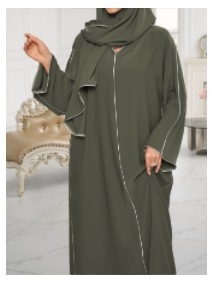 мюсюлманска дамска рокля с дълги ръкави, дълга пола, полиестер, връзки за стягане