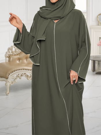 мюсюлманска дамска рокля с дълги ръкави, дълга пола, полиестер, връзки за стягане