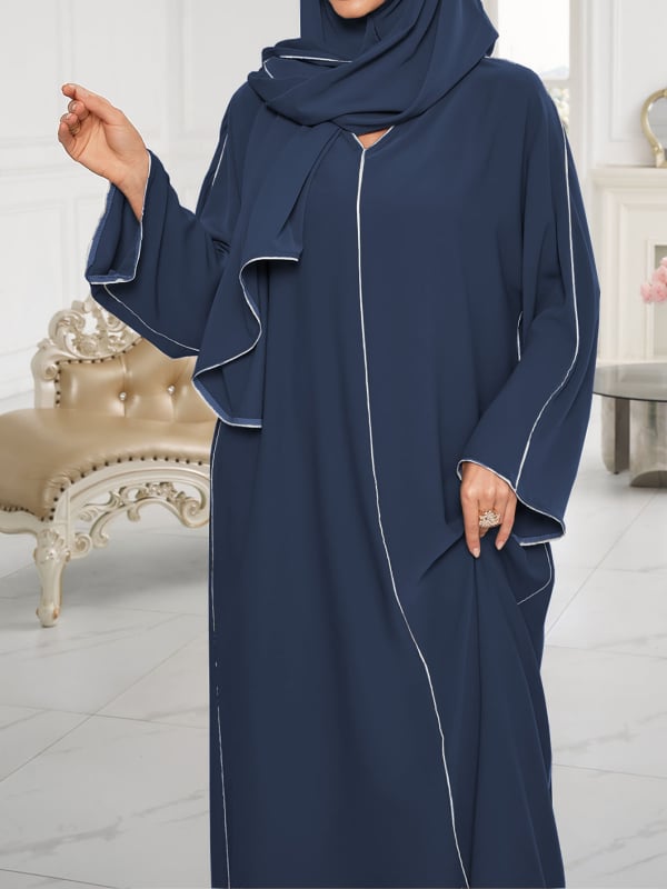 мюсюлманска дамска рокля с дълги ръкави, дълга пола, полиестер, връзки за стягане