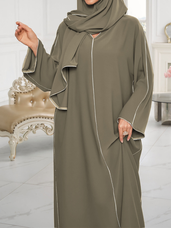 мюсюлманска дамска рокля с дълги ръкави, дълга пола, полиестер, връзки за стягане