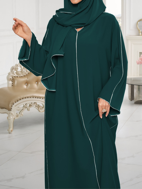 мюсюлманска дамска рокля с дълги ръкави, дълга пола, полиестер, връзки за стягане
