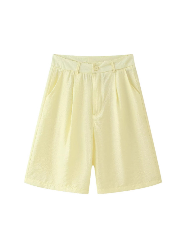 Женски комплект: топ с дълги ръкави и къси панталони, еднотонен полиестер, съдържание над 95% полиестер, колажни шевове, летен модел 2025